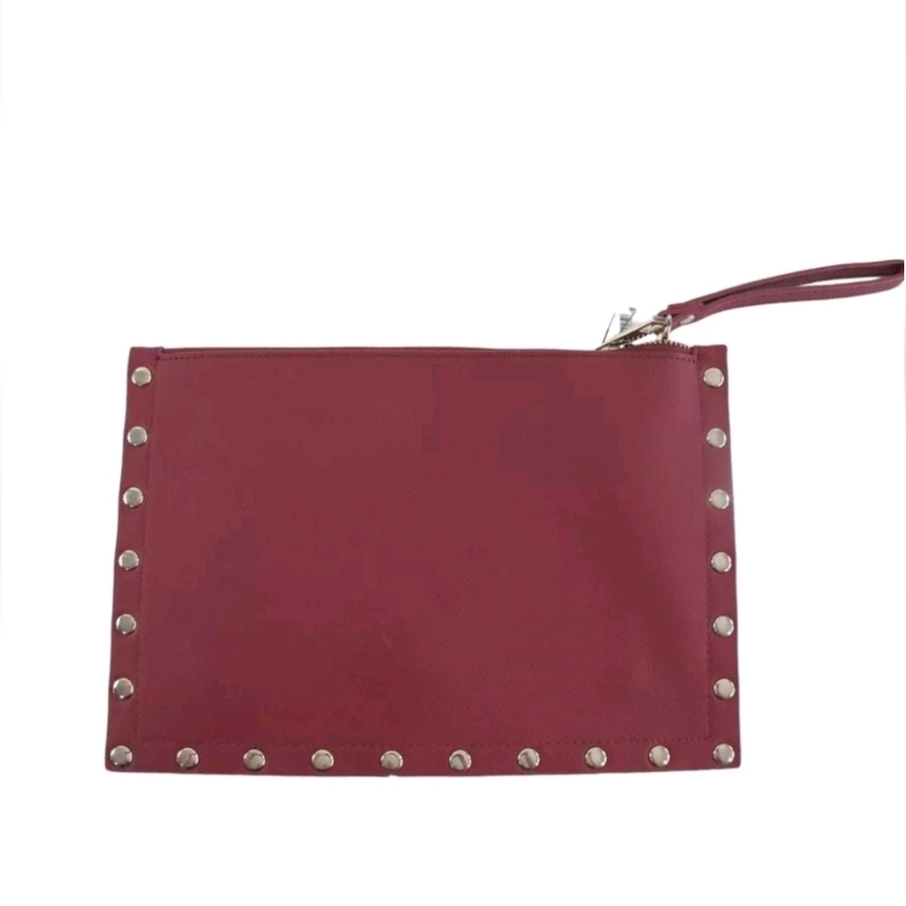 WHITE HOUSE BLACK MARKET Women's Small Maroon Printed Studded Clutch Pouch Purse - Picture 2 of 6